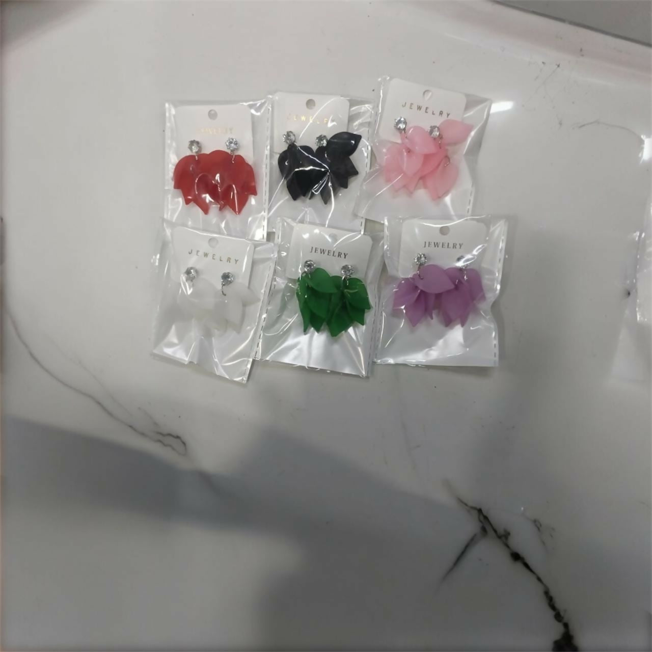 Floral Petal Drop Earrings With Stud Diamond for Women – Lightweight Statement Fashion Jewelry (Pack Of 6)