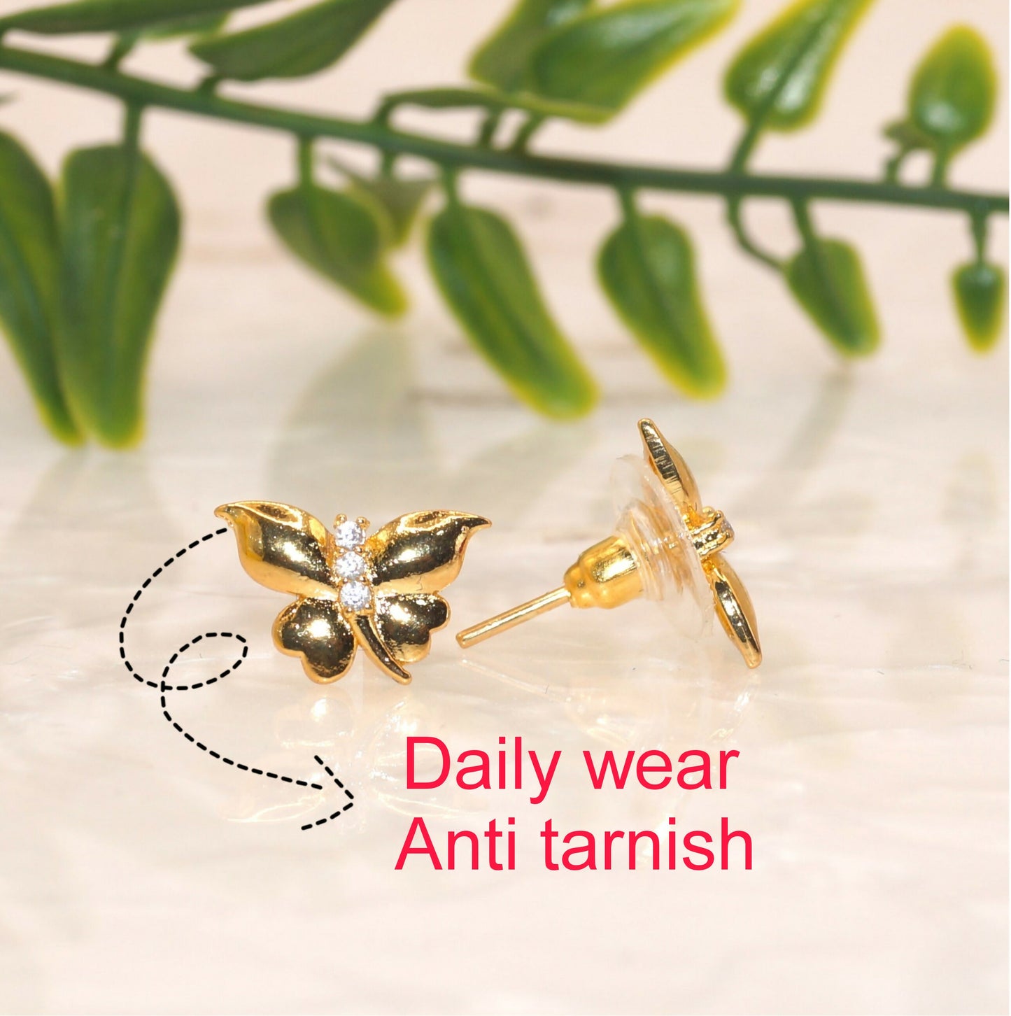 Dainty Gold Butterfly Stud Earrings with AD for women & girls