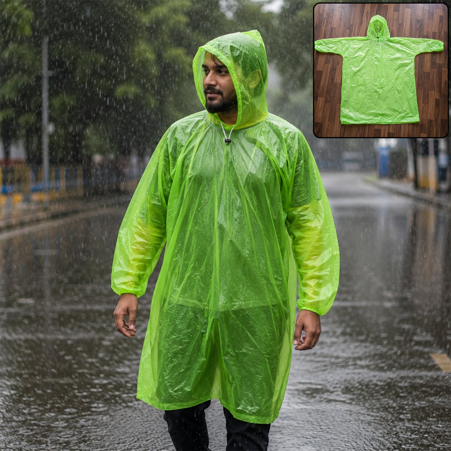 Reusable Waterproof Raincoat, Hooded Long Rain Poncho for Men and Women (1 Pc)