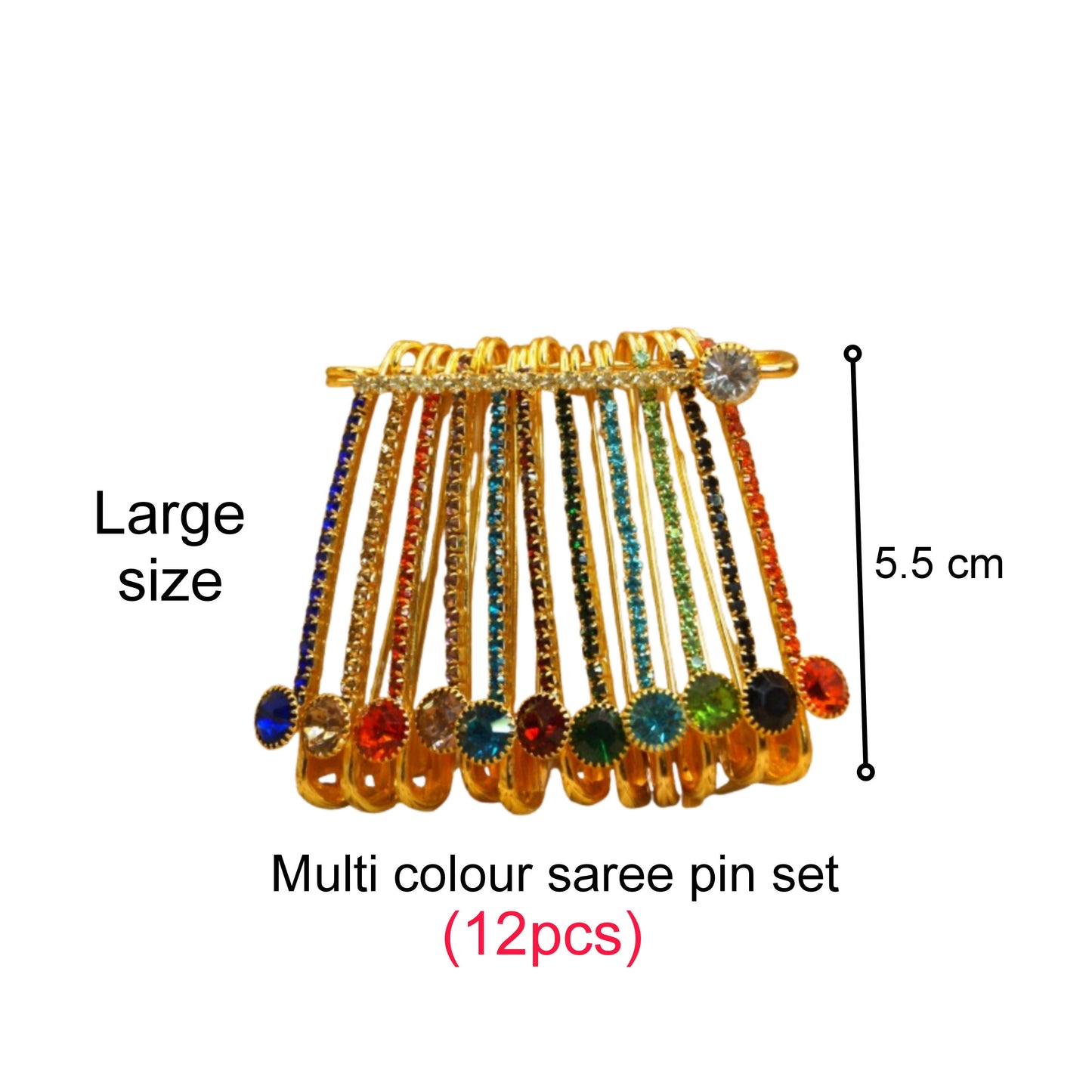 Rainbow Crystal Safety Pin Brooch - Gold Tone Multi-Color Rhinestone Pin