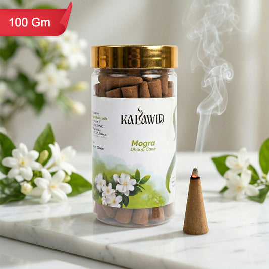Mogra Dhoop Cone fragrance jar showcasing an aromatic spiritual incense product