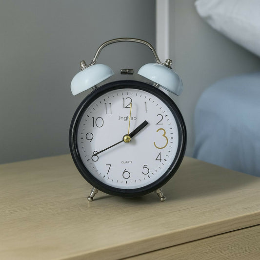 Classic Retro Twin Bell Alarm Clock for Bedroom, Black Analog Quartz Table Clock with Loud Ringing, Nightstand Bedside Clock with Silent Sweep Movement, Battery Operated Wake-Up Clock for Home & Office