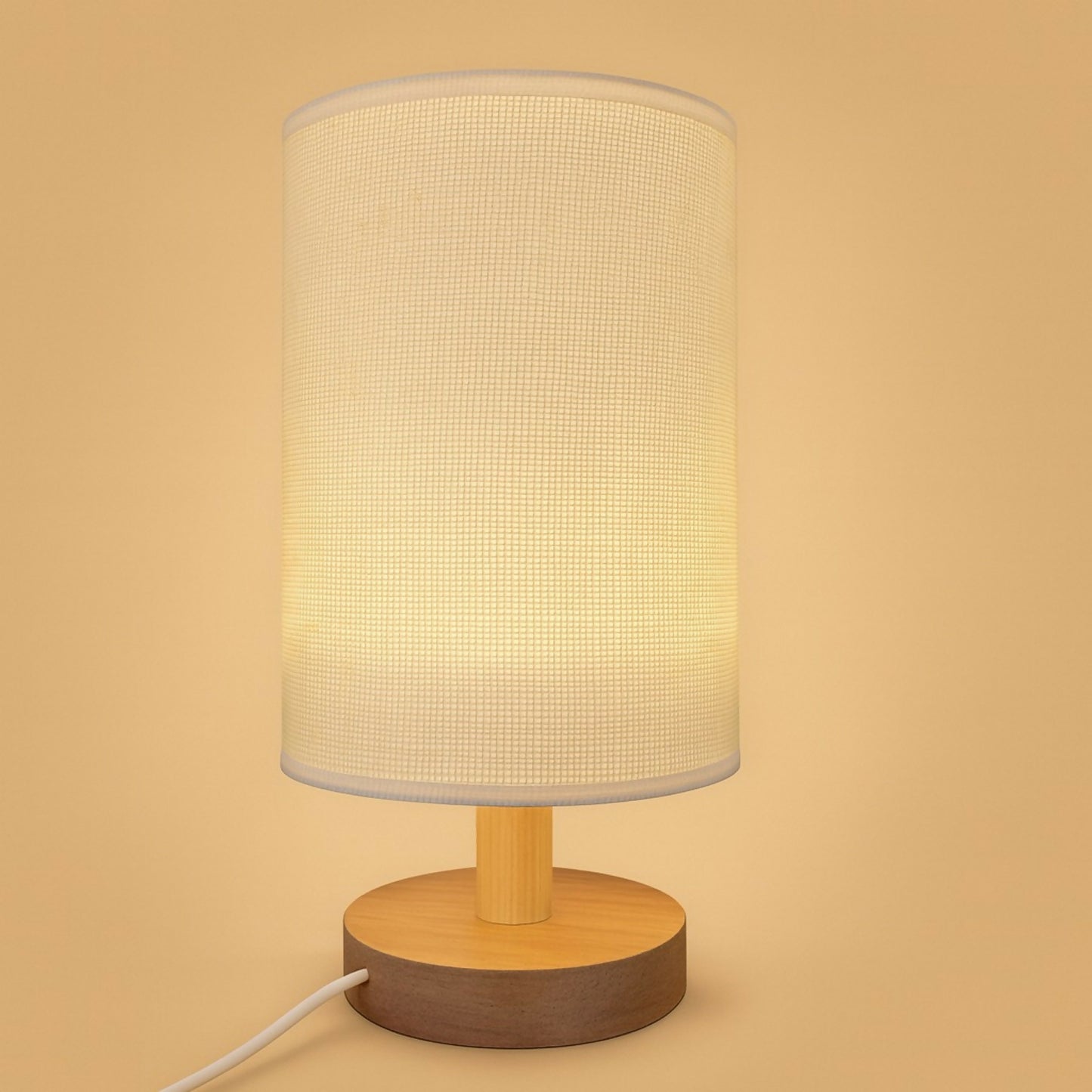 Modern Fabric Shade Wooden Table Lamp for Bedroom, Living Room & Study(CREAM)