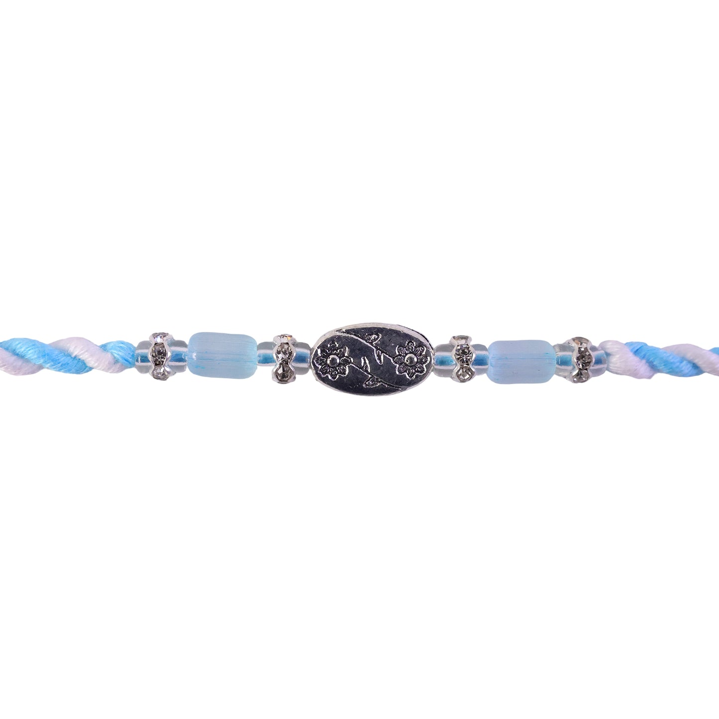 Blue Silver Stone Rakhi with Elegant Bracelet Style and Premium Festive Shine
