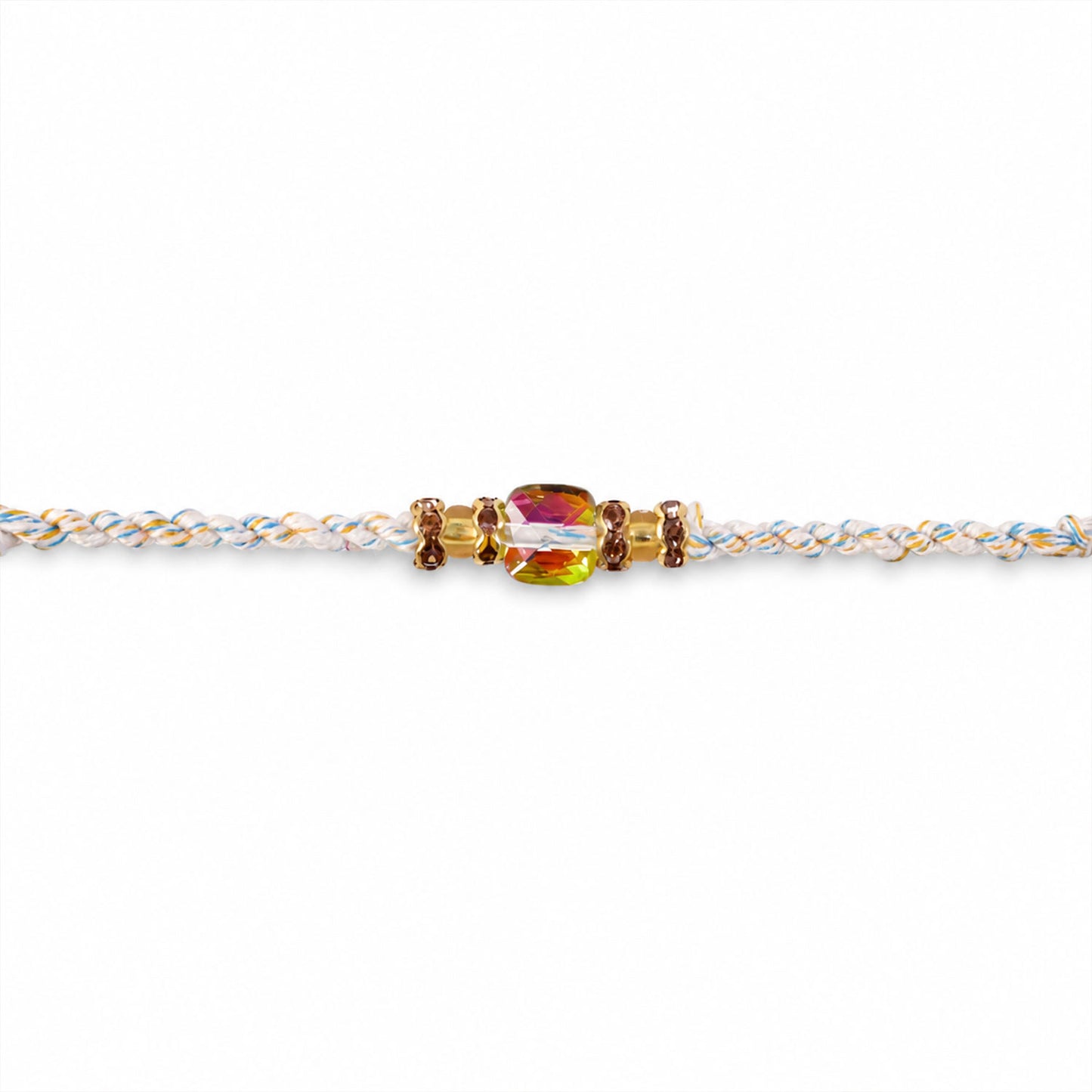 Aurora Crystal Macrame Bracelet Rakhi with Rainbow Stone Shine and Soft Thread