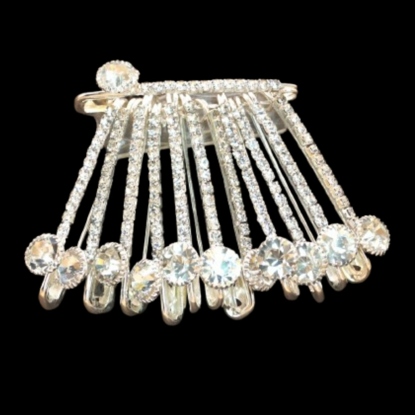 Silver Diamond Look Saree Pin with Sparkling CZ Stones for Women