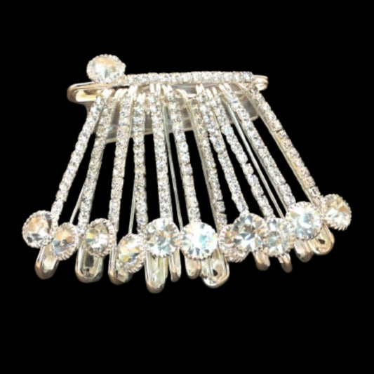 Silver Diamond Look Saree Pin with Sparkling CZ Stones for Women