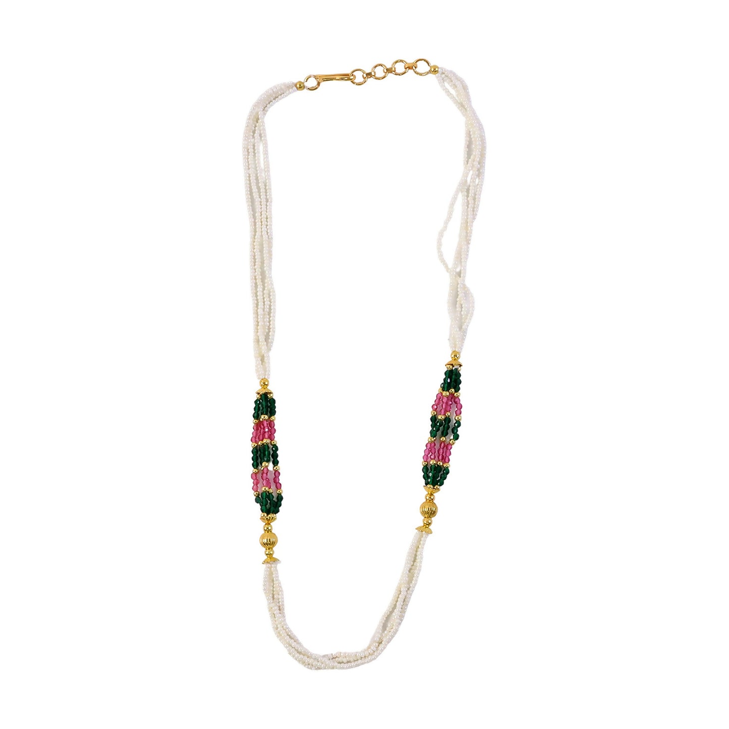 Elegant white beaded mala necklace with traditional beadwork