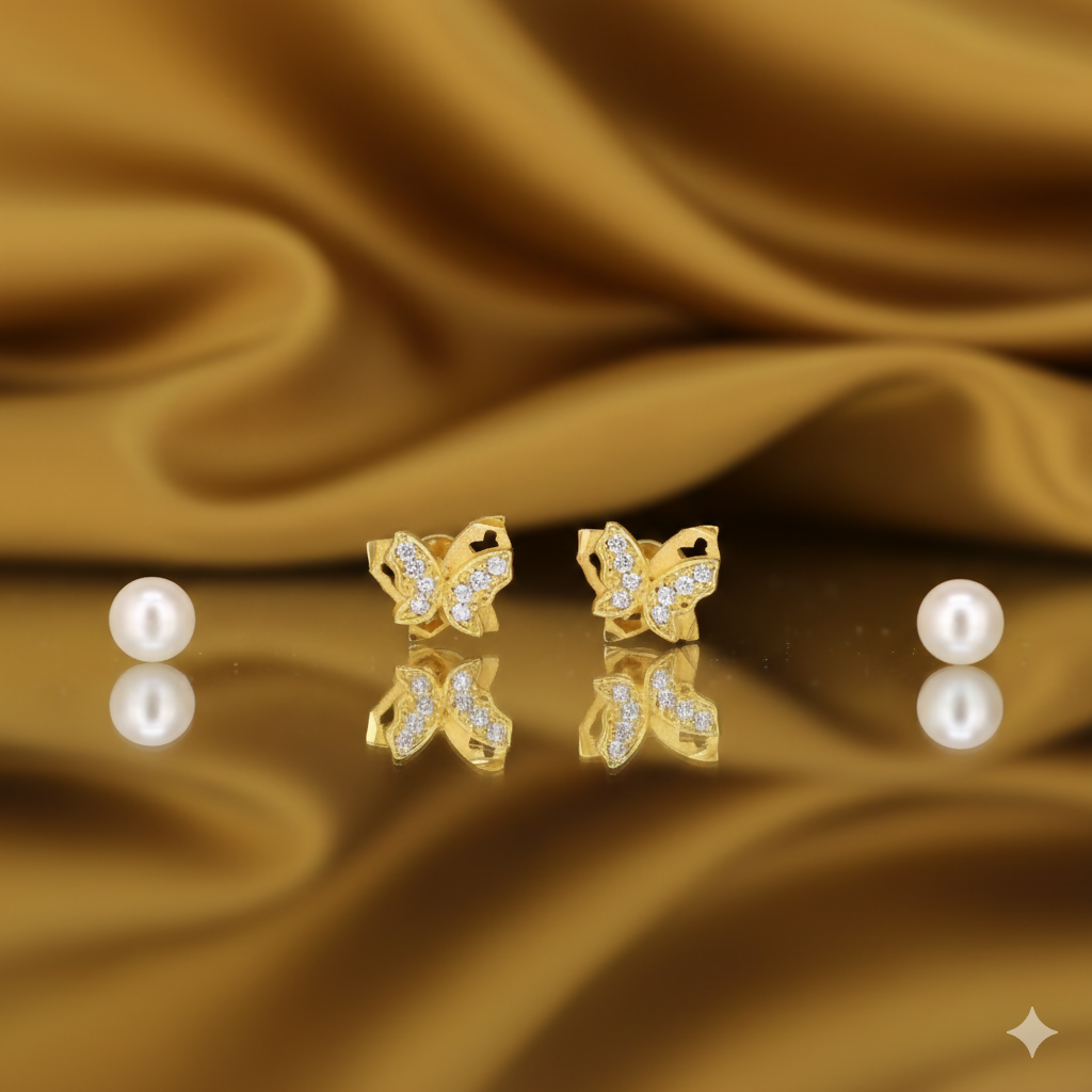 Gold Plated Butterfly Stud Earrings with Sparkling AD for women and girls