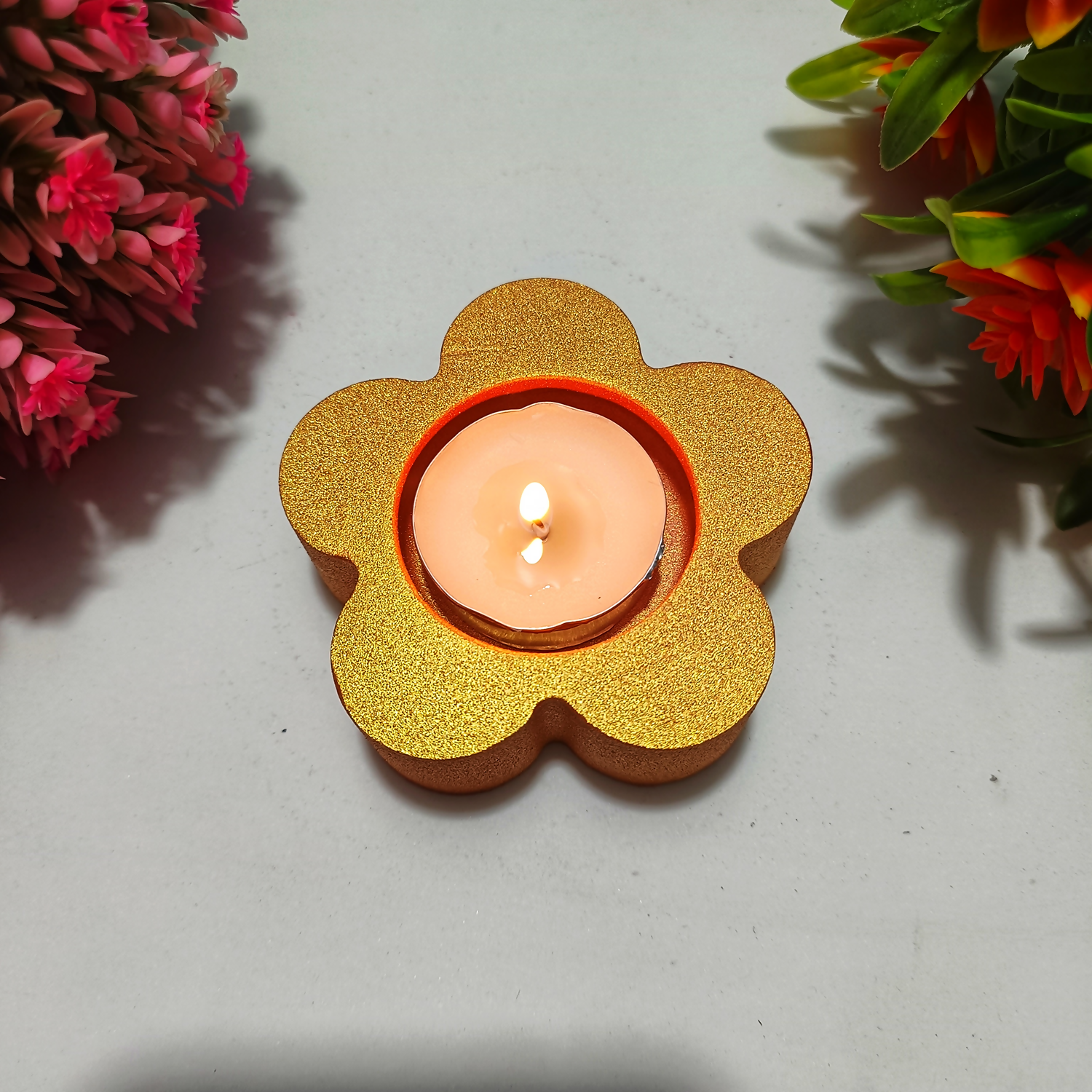 Handmade Flower Diya – Rose Gold| Layered Tealight Holder for Diwali, Pooja & Home Décor | Unique Festival Gift Item