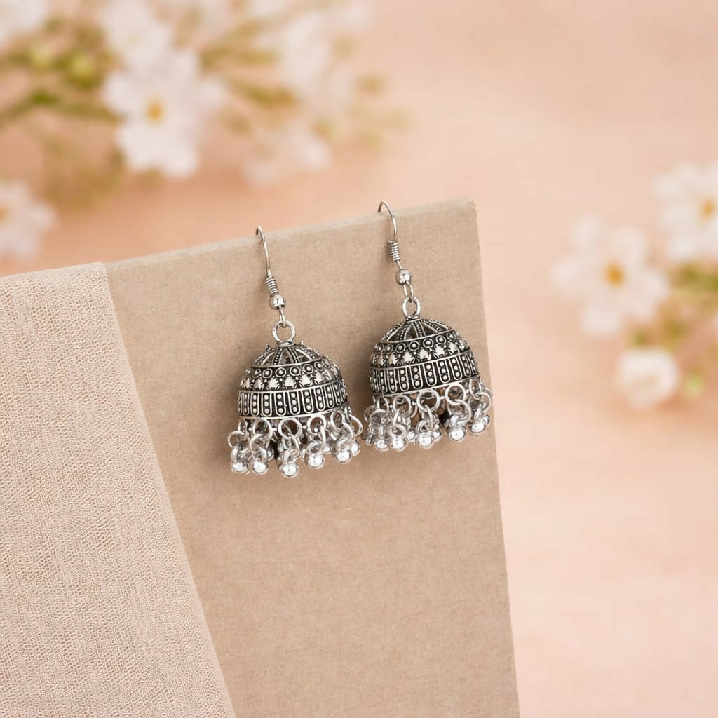 Traditional Oxidized Silver Hook jhumka Earrings