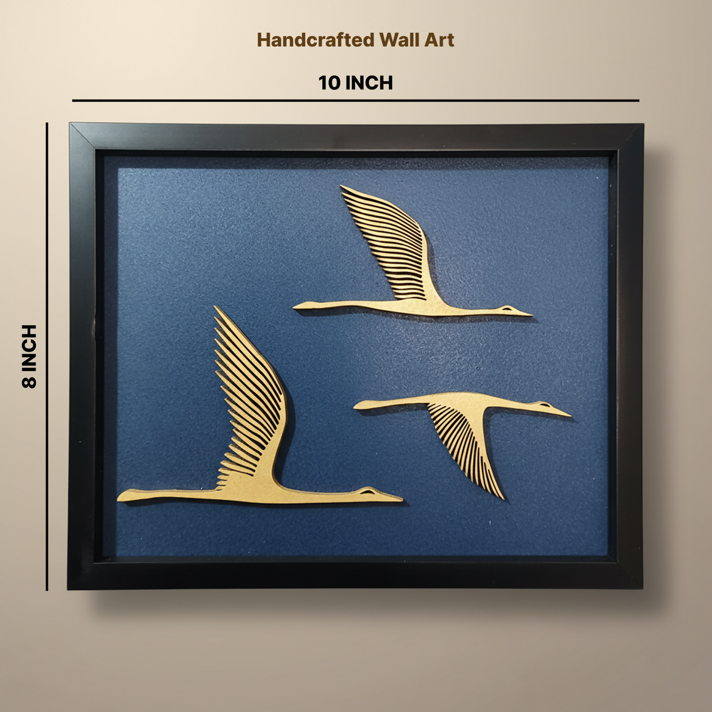 Modern wall art featuring layered wooden birds in motion