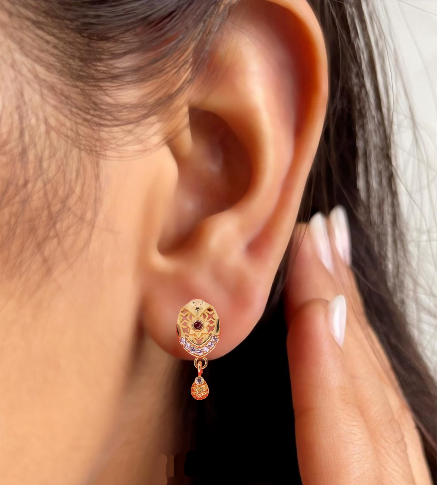 Gold Plated Oval Stud Earrings with AD for women and girls