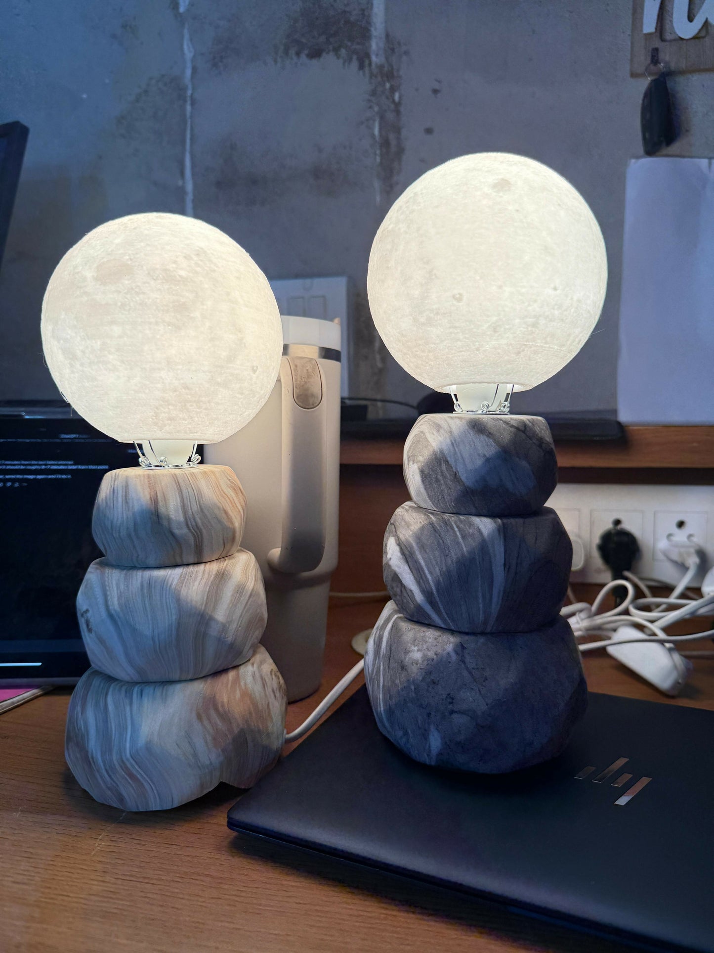 Elegant moon light lamp with warm LED glow on stone base