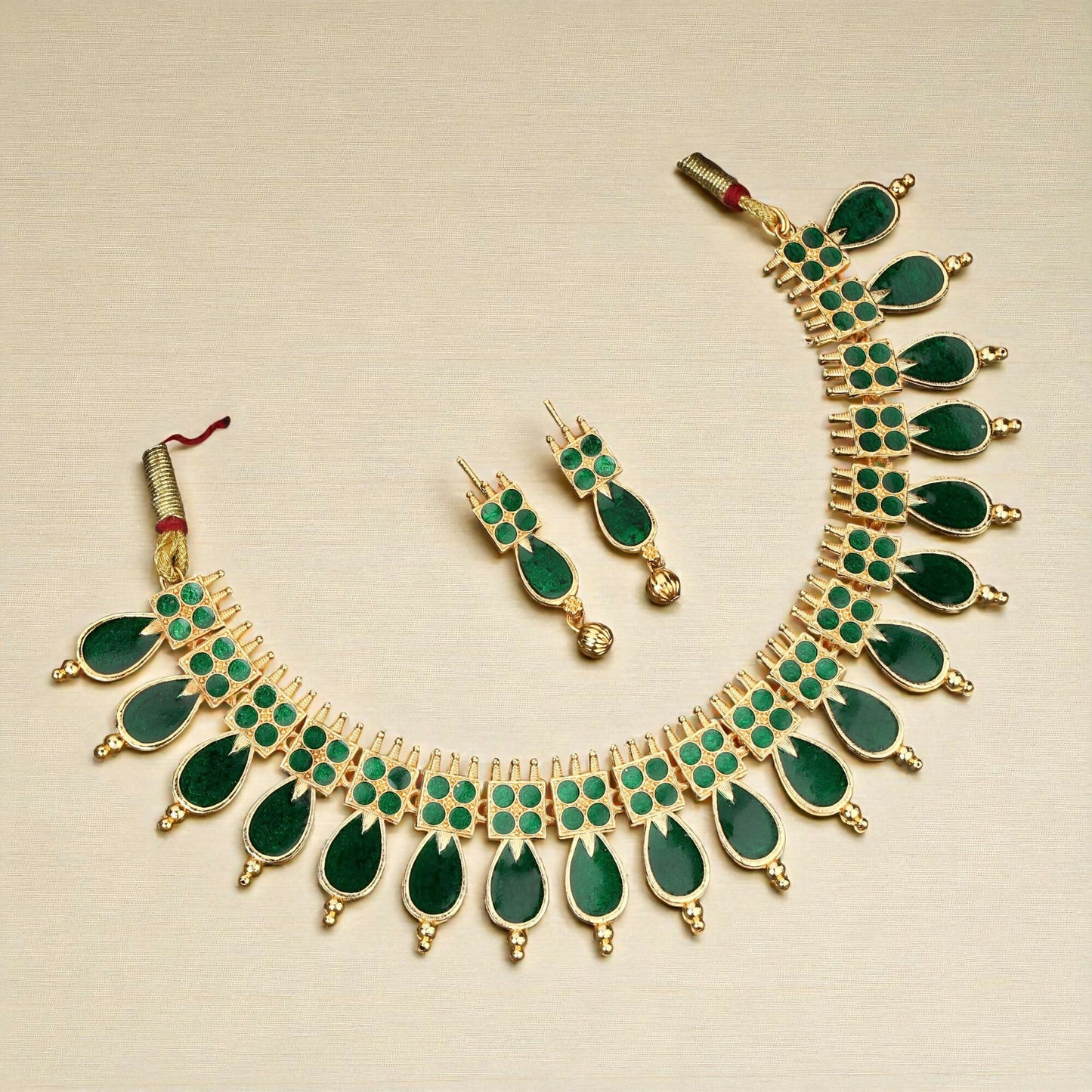 Temple Jewellery Lakshmi Coin Choker with Ruby & Green Square Stones