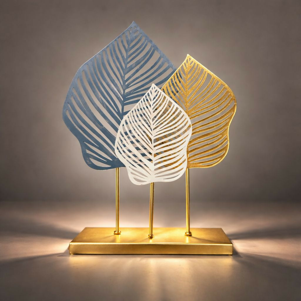 Metal Leaf Table Decor Showpiece Modern Home Decorative Accent