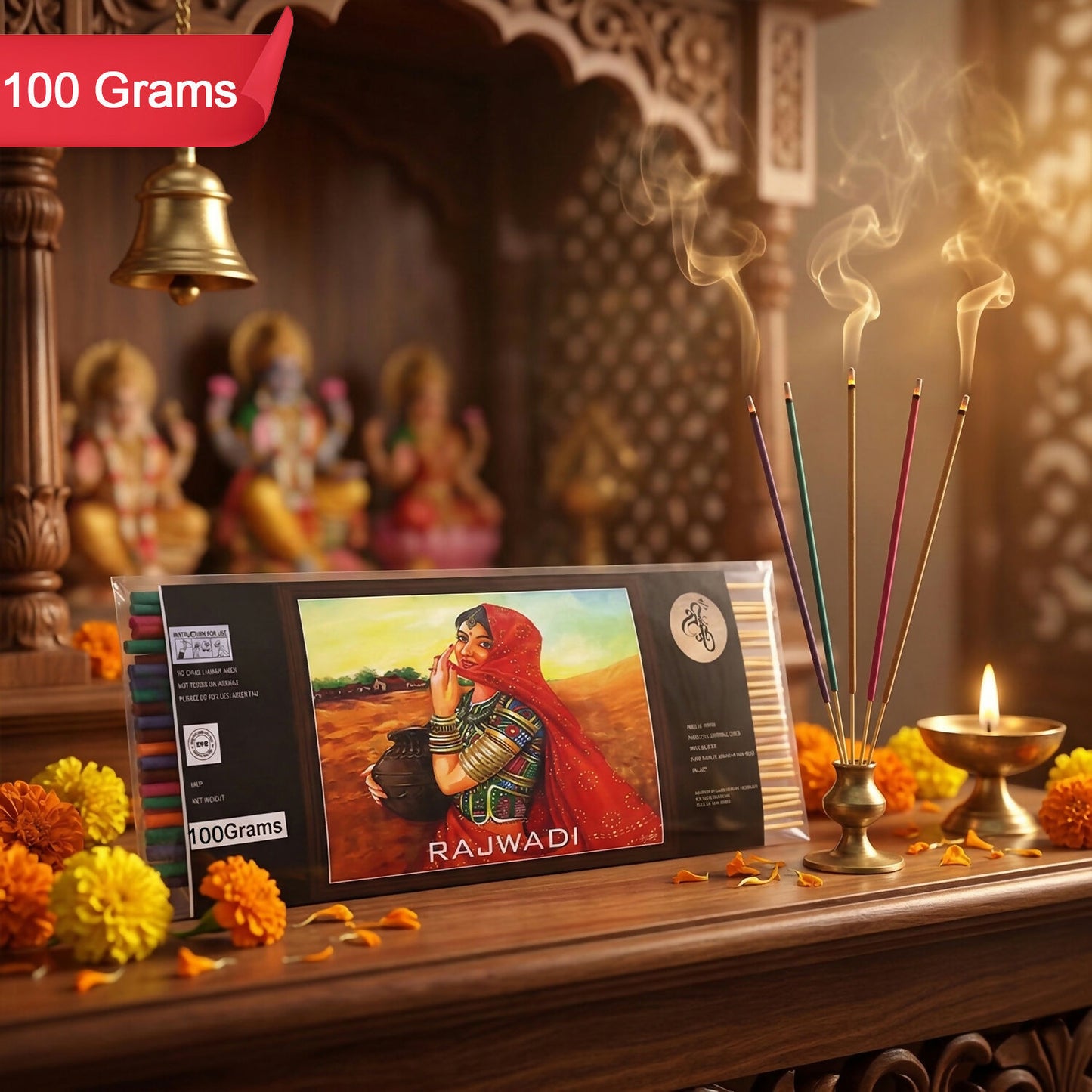 Rajwadi Incense Sticks Charcoal-Free Fragrance Agarbatti for Home Temple Pooja Meditation Prayer Aromatic Dhoop Sticks Pack