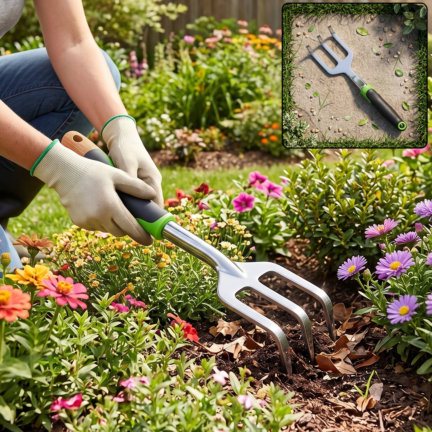 3 Prong Garden Hand Cultivator Fork Stainless Steel Tool Ergonomic Handle (1 Pc)
