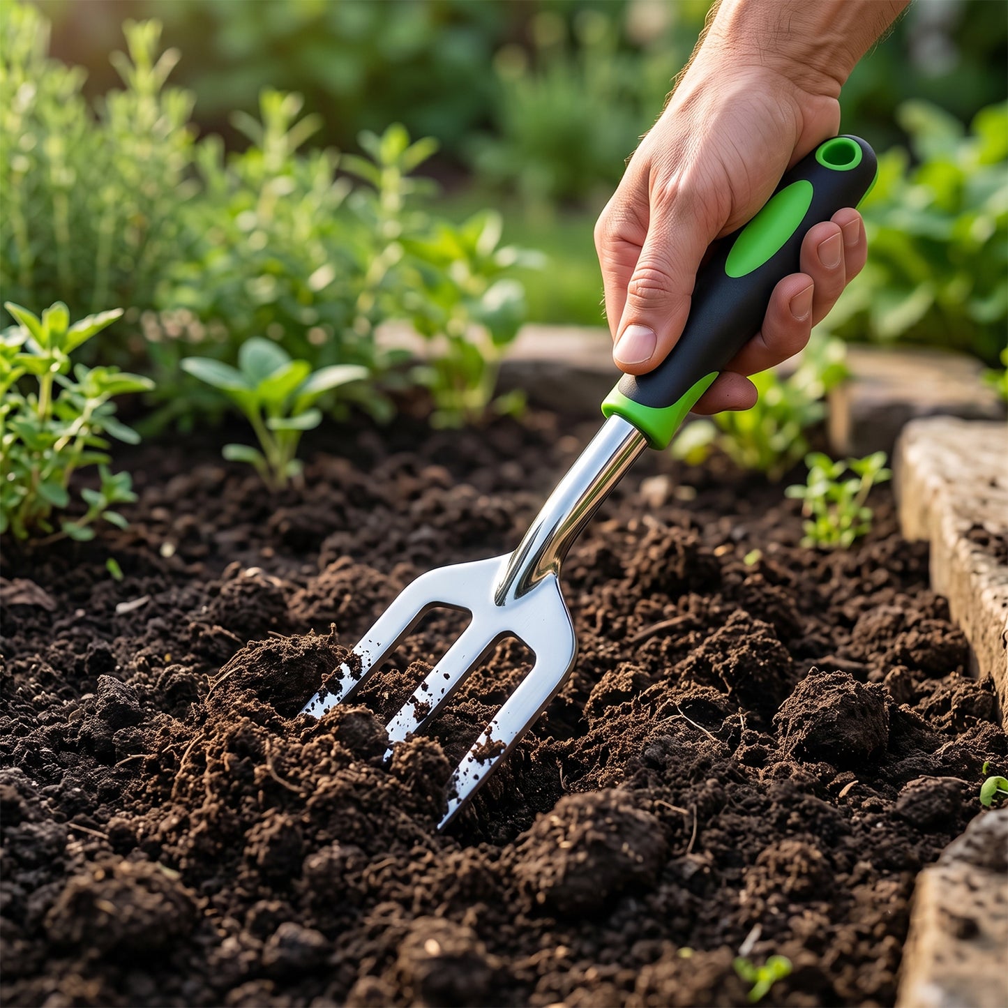 3 Prong Garden Hand Cultivator Fork Stainless Steel Tool Ergonomic Handle (1 Pc)