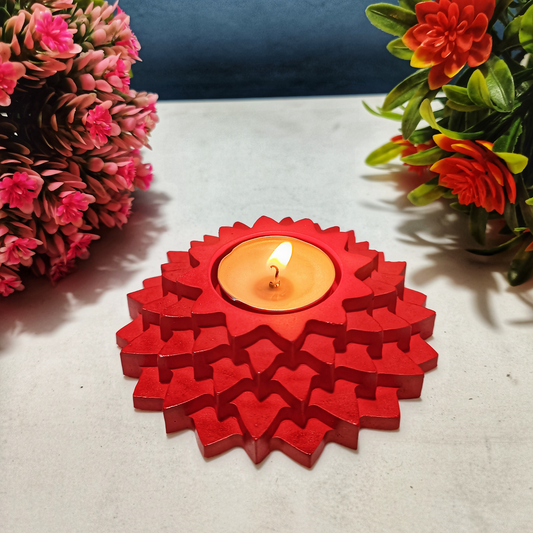 Flower 5-Layer Diya red tealight candle Elegant Home Decor Handmade