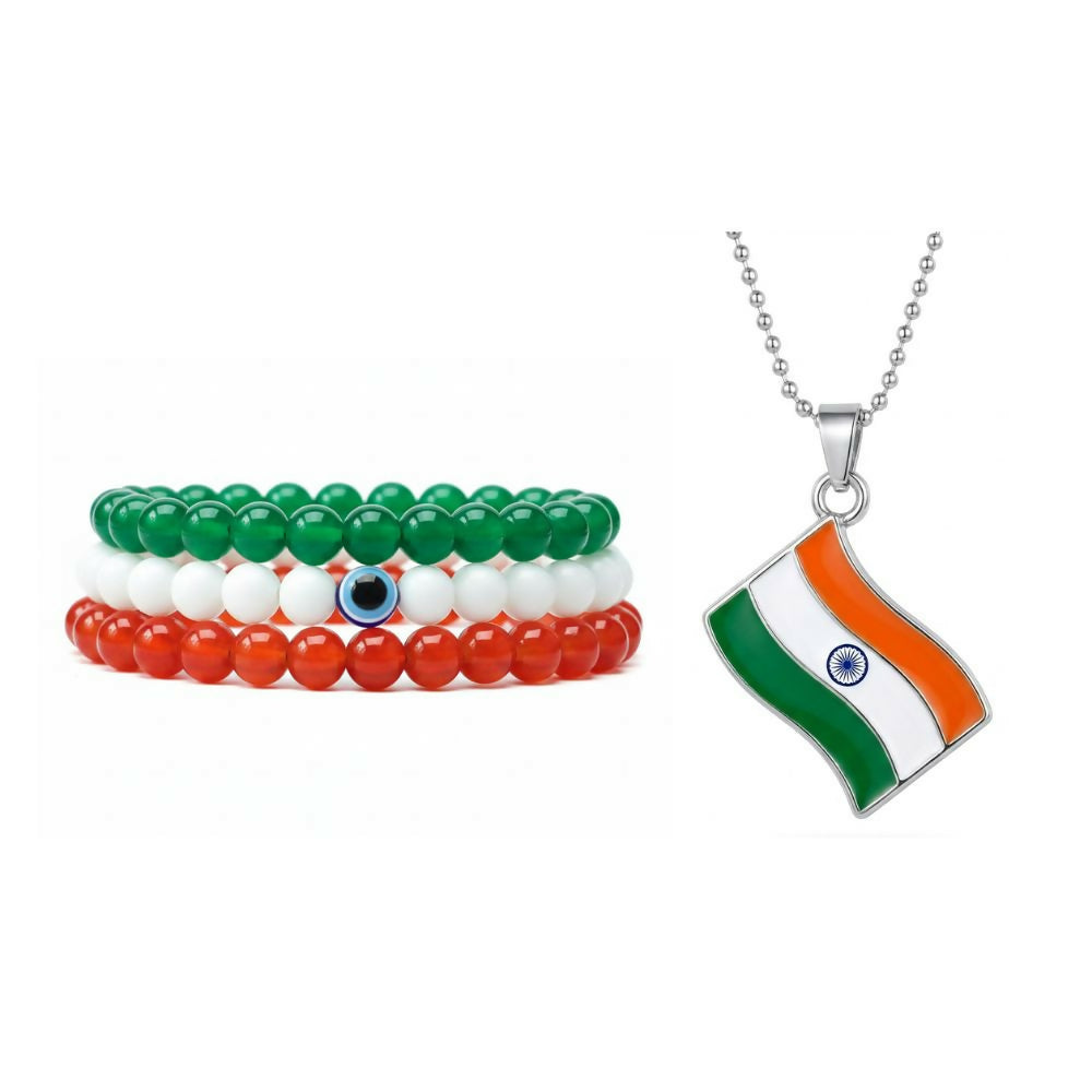 Flag Pendant with Tricolor Bracelet Combo