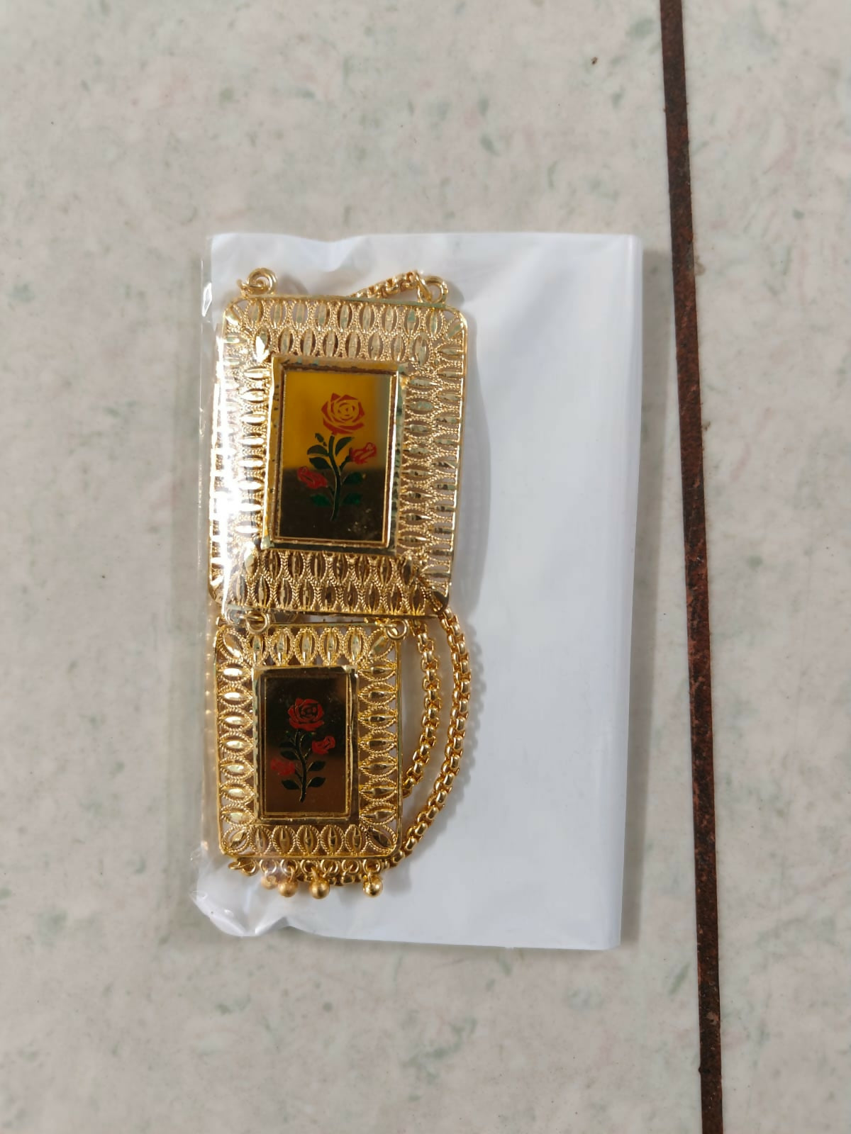 Traditional Gold-Plated Meenakari Rose Pendant Necklace