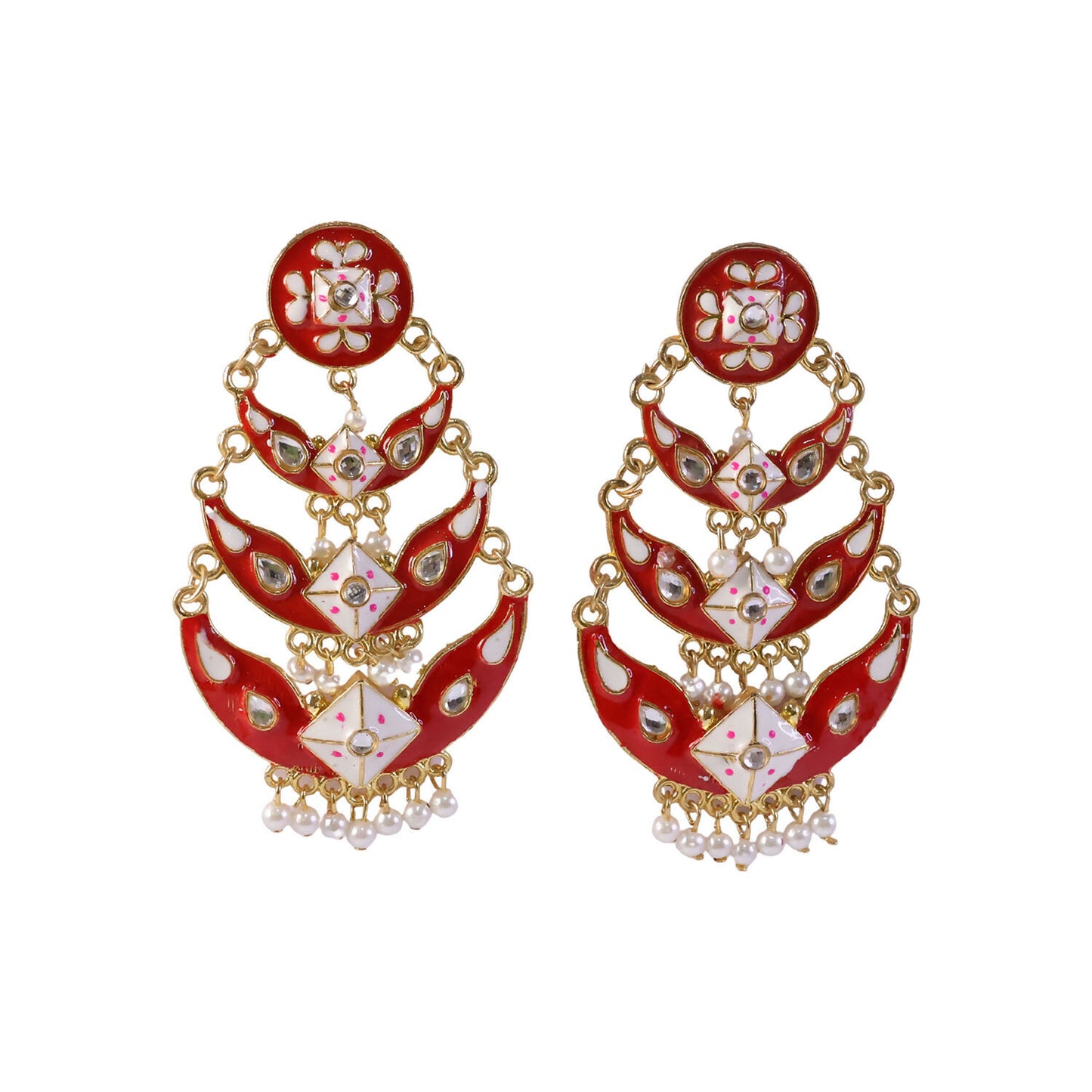 Golden Finish on Royal Red Chandbali Earring