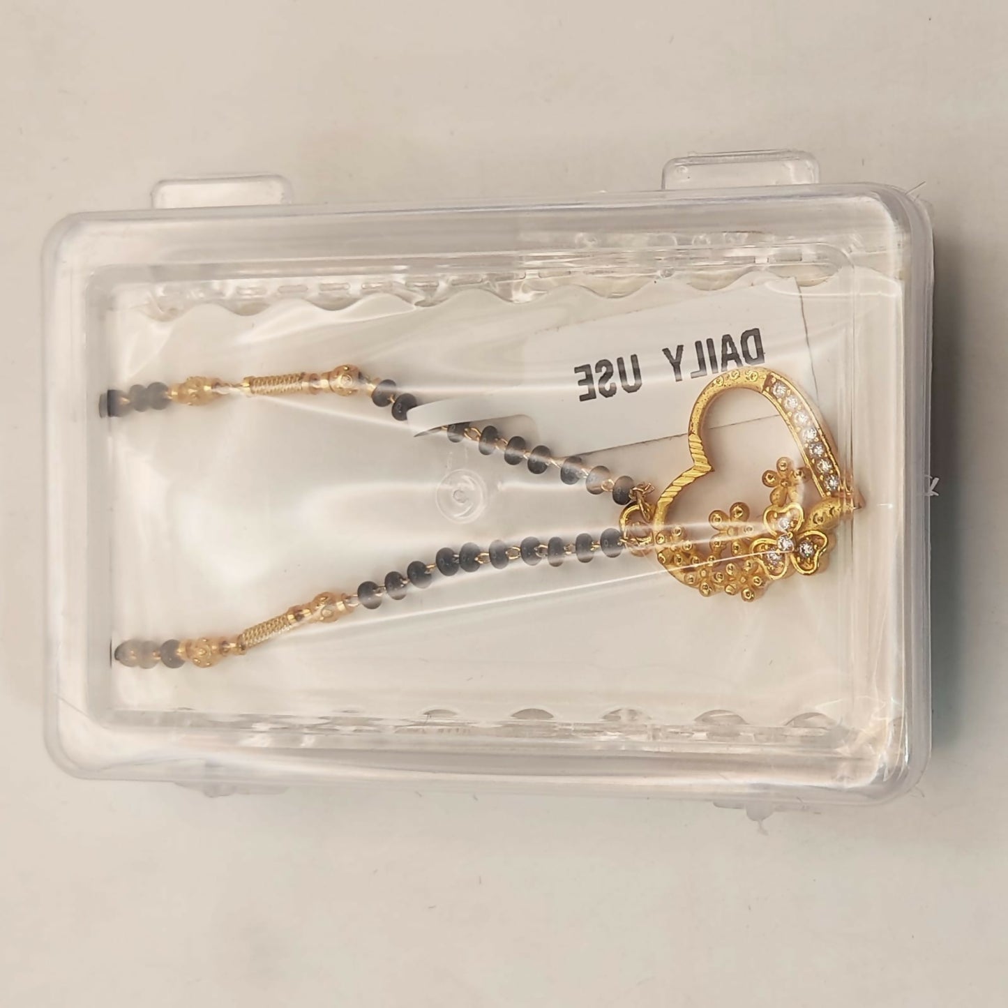 Gold Heart Floral Mangal sutra Necklace with AD Accents For women