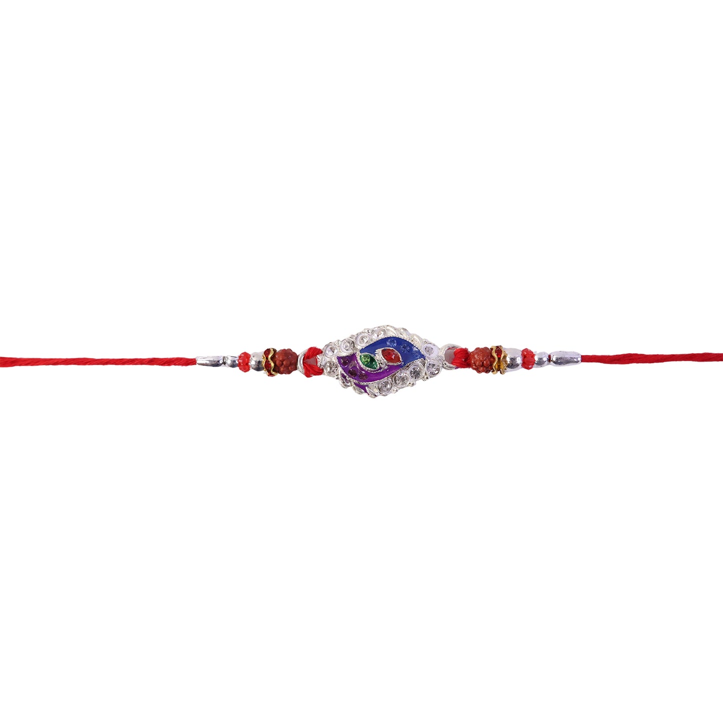Morpich Enamel Rakhi with Silver Beads and Red Thread