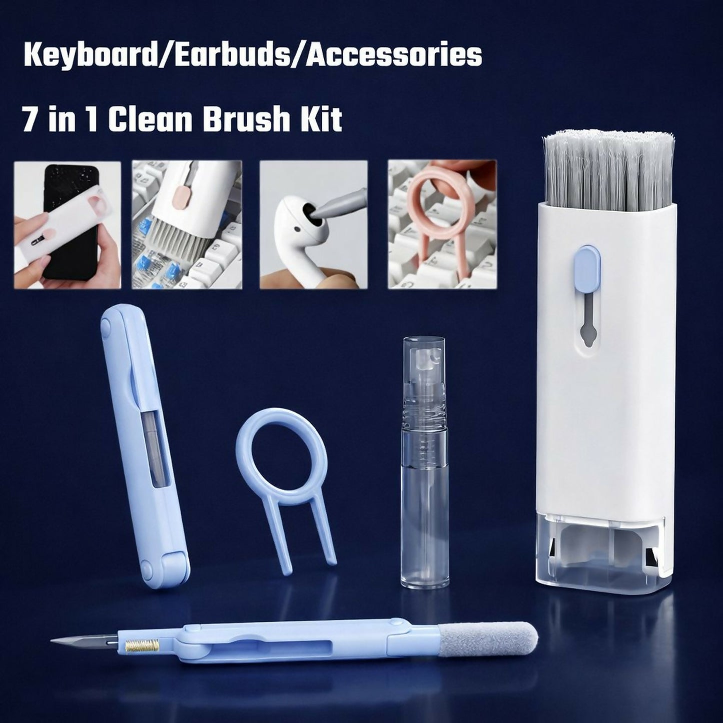 Blue 7 in 1 Electronics Cleaning Kit for Keyboard, Earbuds, Laptop & Mobile