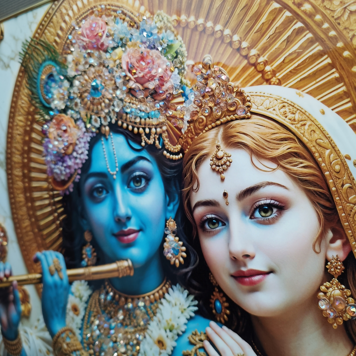 Luxury Radha Krishna Divine Gold Finish Wall Art Frame Home Decor