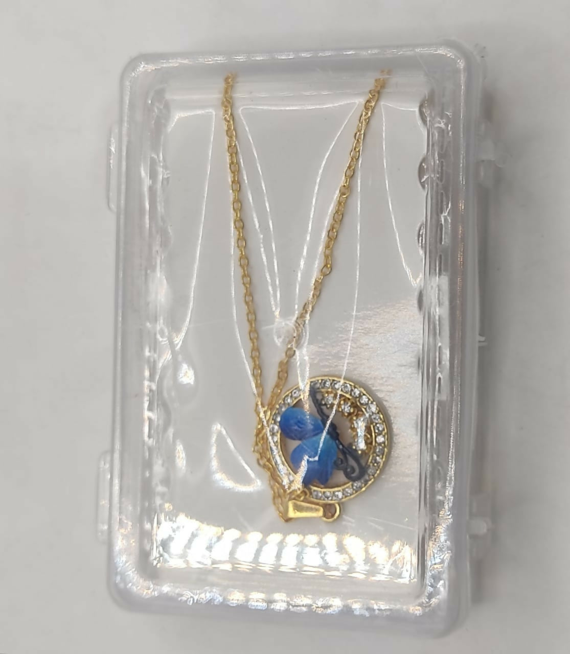 Gold Plated Blue Enamel Butterfly Circle Pendant Necklace For women and girls