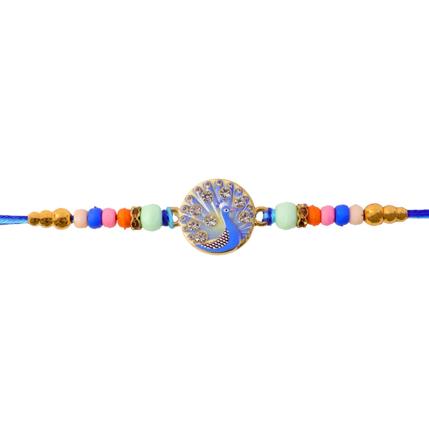 Rakhi for Brother Meenakari Peacock Crystal Beads Design (5pcs)