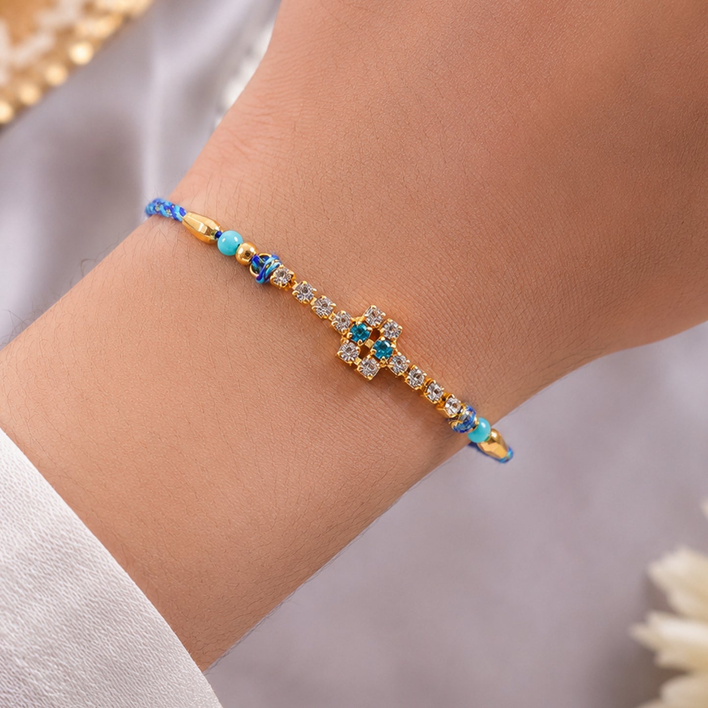 Sparkling Cross Motif Rakhi with AD Stones for Brother (Pack of 6)