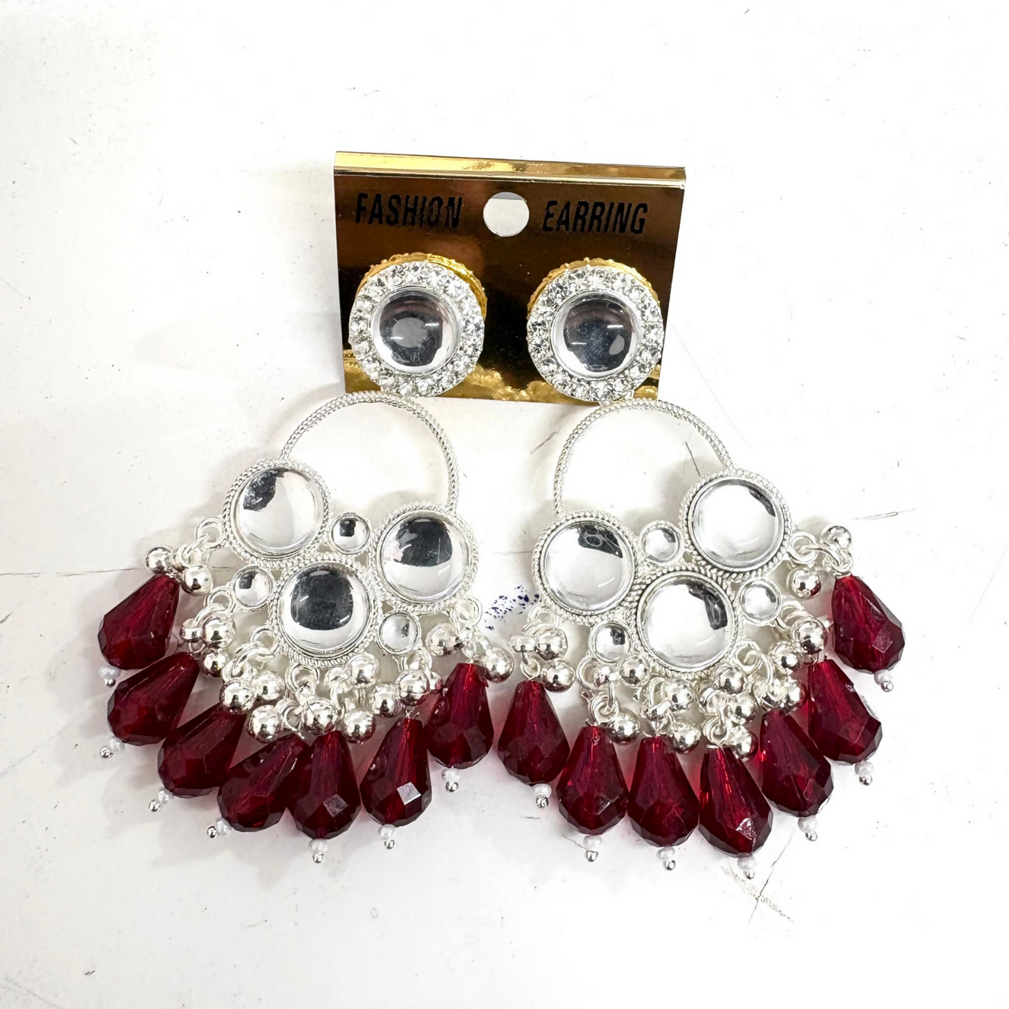 Kundan Maroon Pearl Silver Plated Chandbali Earrings Agate Alloy Chandbali Earring