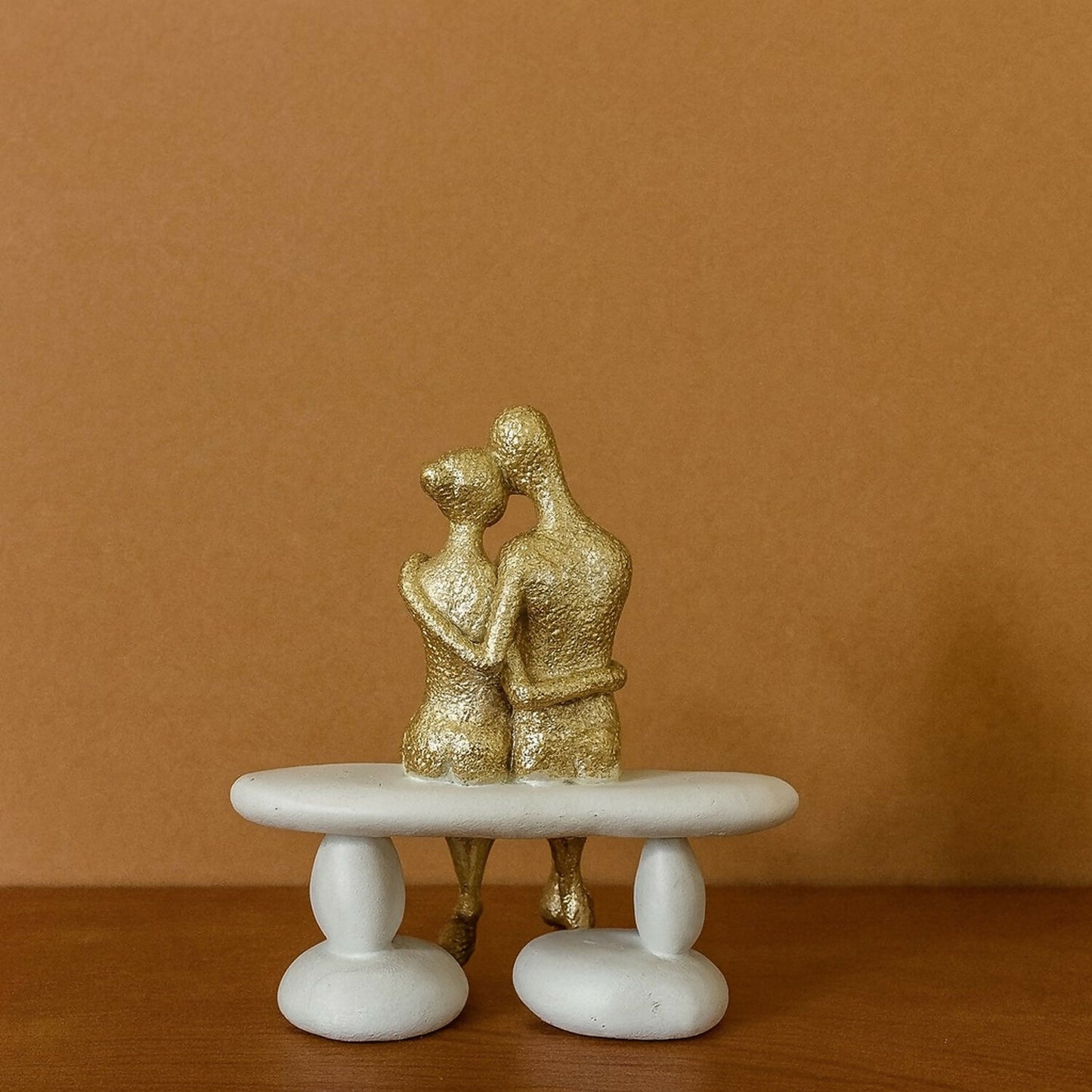 Golden Couple Sitting on Bench Showpiece for Home Decor & Romantic Gifting