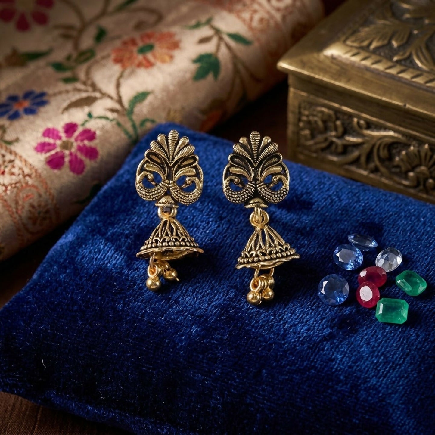 Oxidised Peacock Design Jhumka Earrings Combo - Image 4