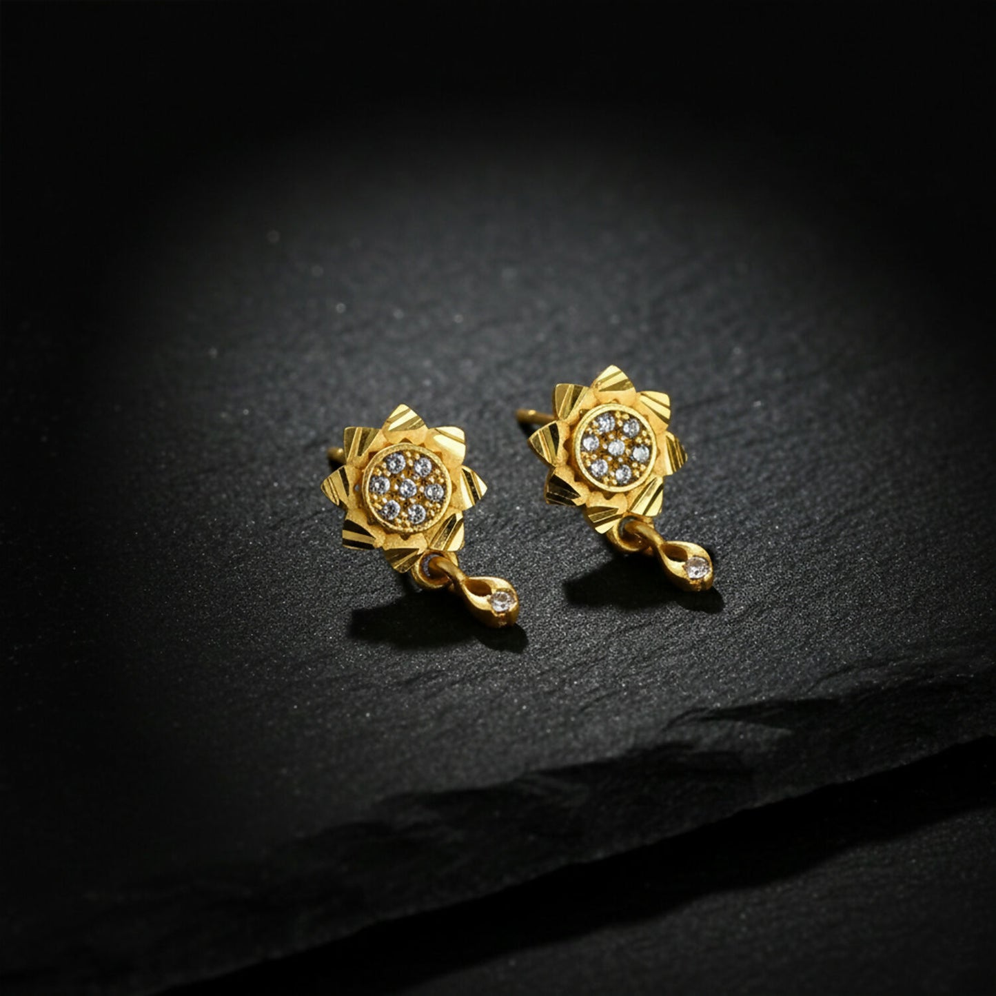 Floral Inspired Gold Finish Drop Earrings with Sparkling Stone Detail