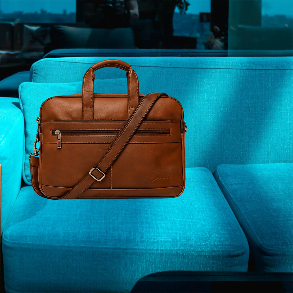 Premium Brown Leather Laptop Bag for Men & Women | 15.5 Inch Office Messenger Bag with Adjustable Shoulder Strap | Stylish Business Briefcase for Work, College & Travel