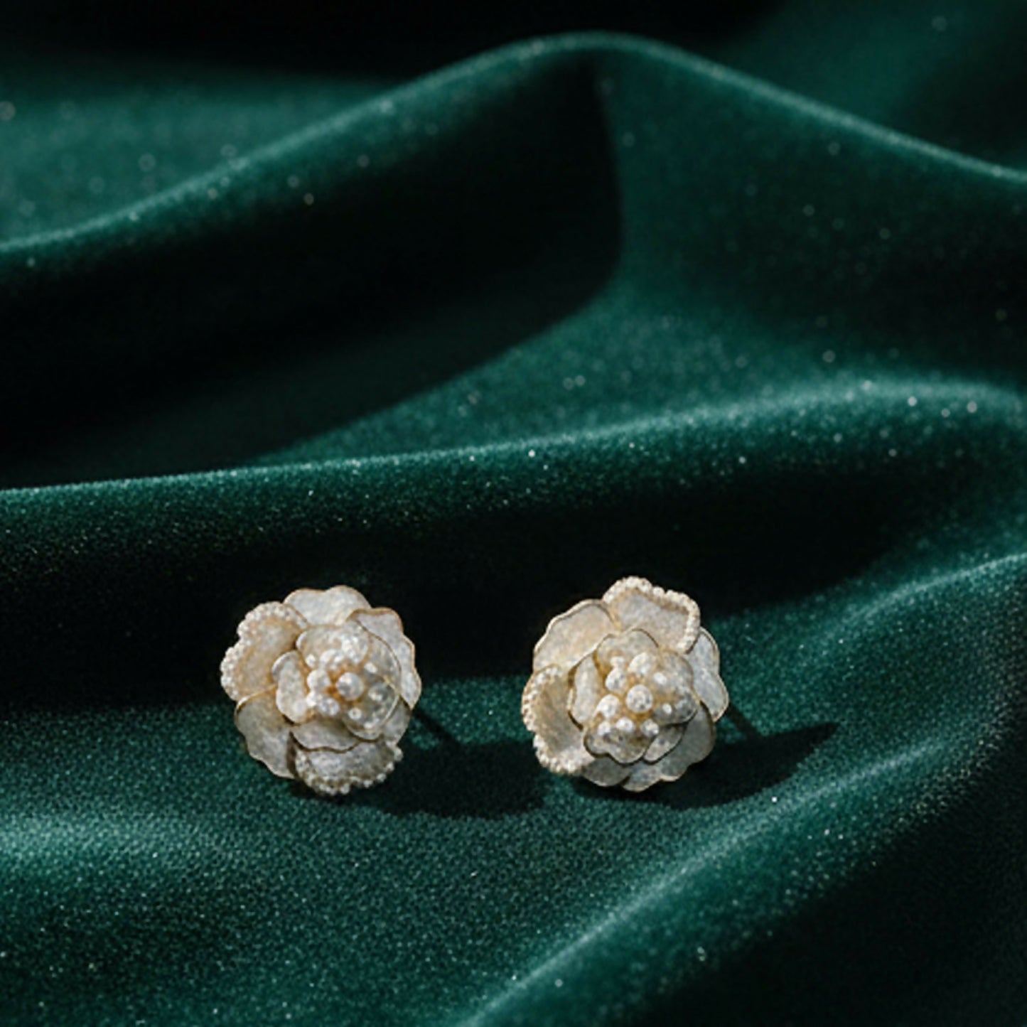 Elegant White Floral Studs with Micro-Pearl Accents – Chic Korean Style Jewelry