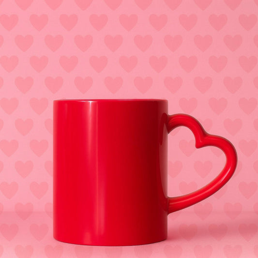 Red Heart Handle Ceramic Coffee Mug | Romantic Gift Mug for Couples & Friends