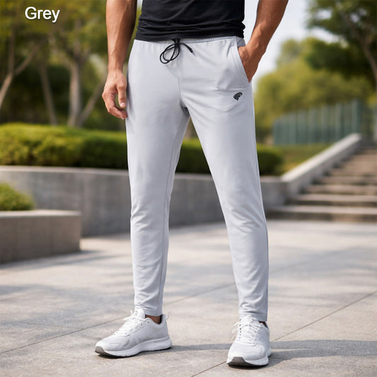 Men's stylish track pants in navy blue with adjustable waistband and side pockets