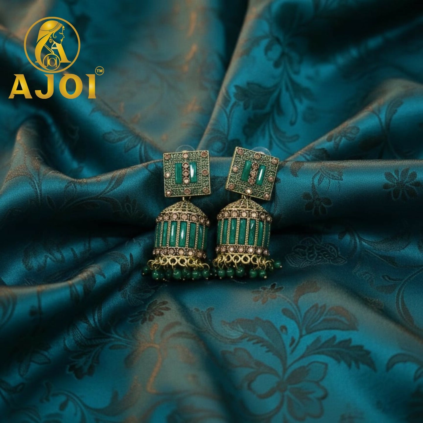 Royal Emerald Green Designer Earrings with Statement Drop and Stone Accents