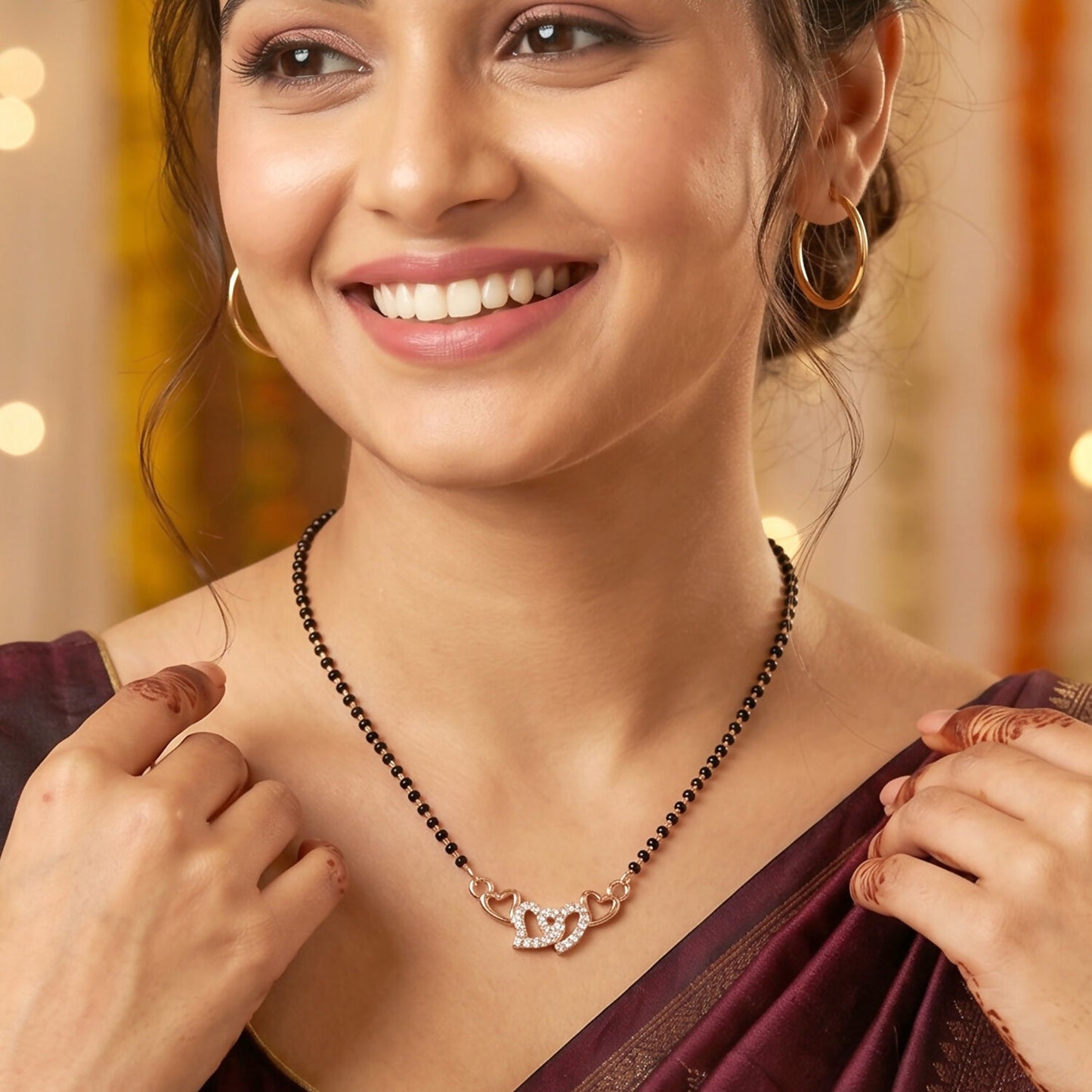 Double Heart Design Mangalsutra Necklace with Crystal Detailing 1 Pc
