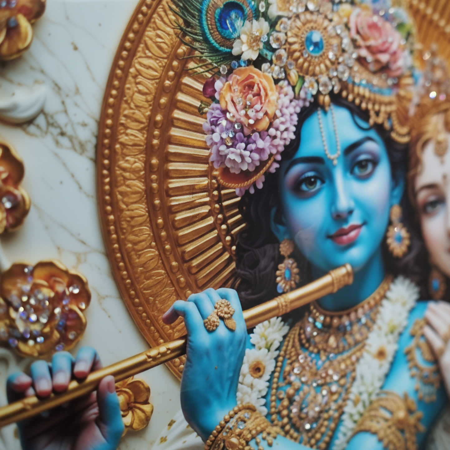 Luxury Radha Krishna Divine Gold Finish Wall Art Frame Home Decor