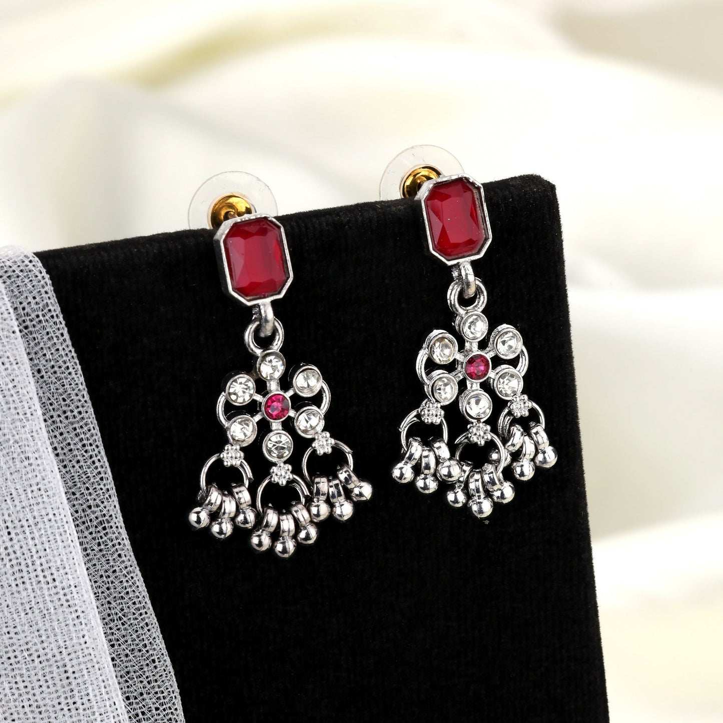 Oxidized Silver Emerald Rectangular Choker Set