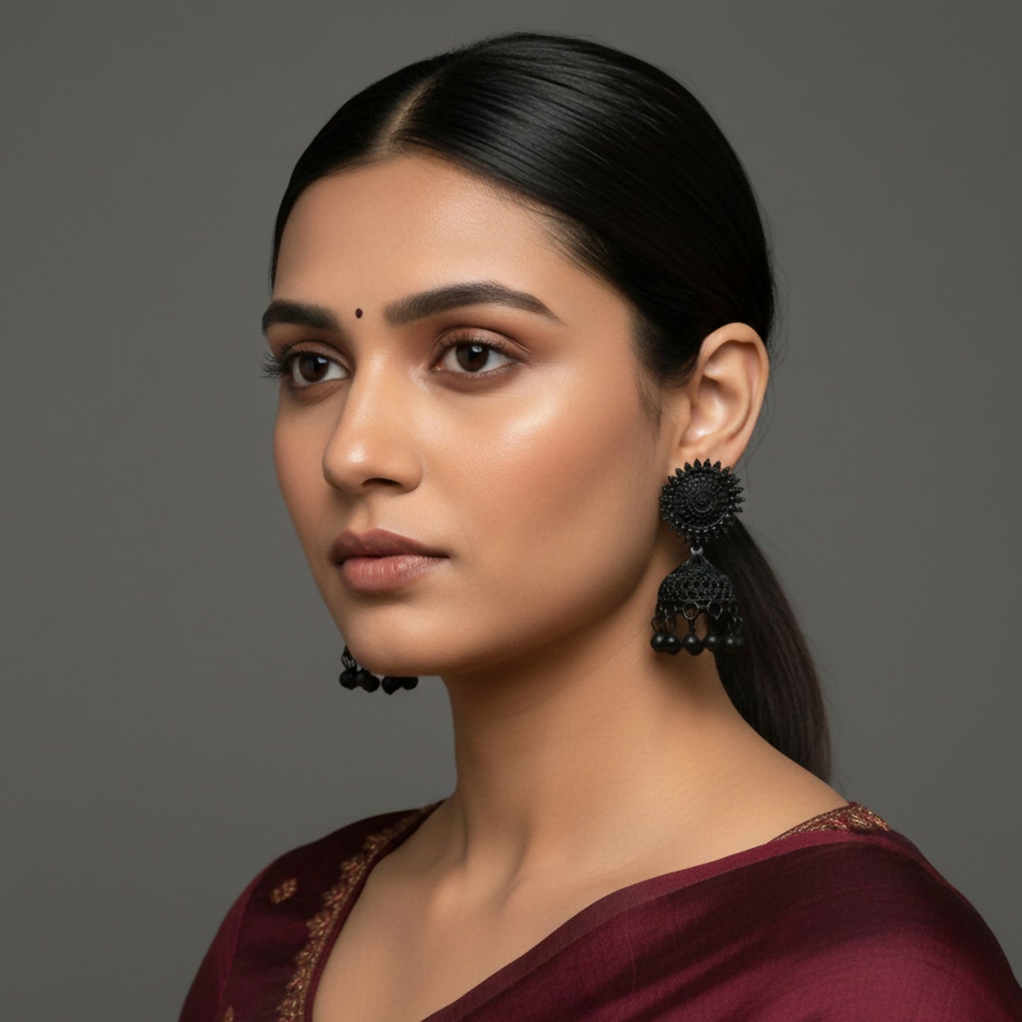 Black Oxidised Jhumka Earings