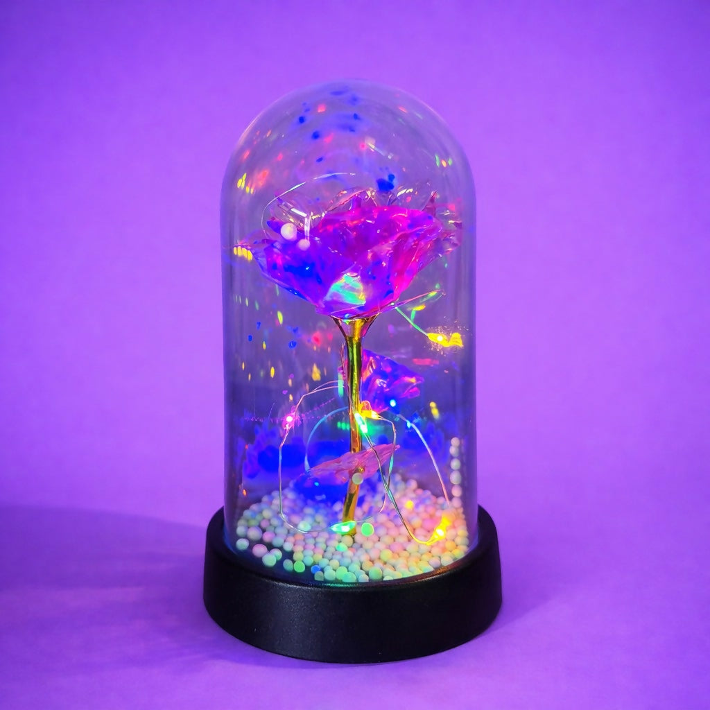 LED Rose Dome Lamp with Decorative Base for Bedroom & Table Decor