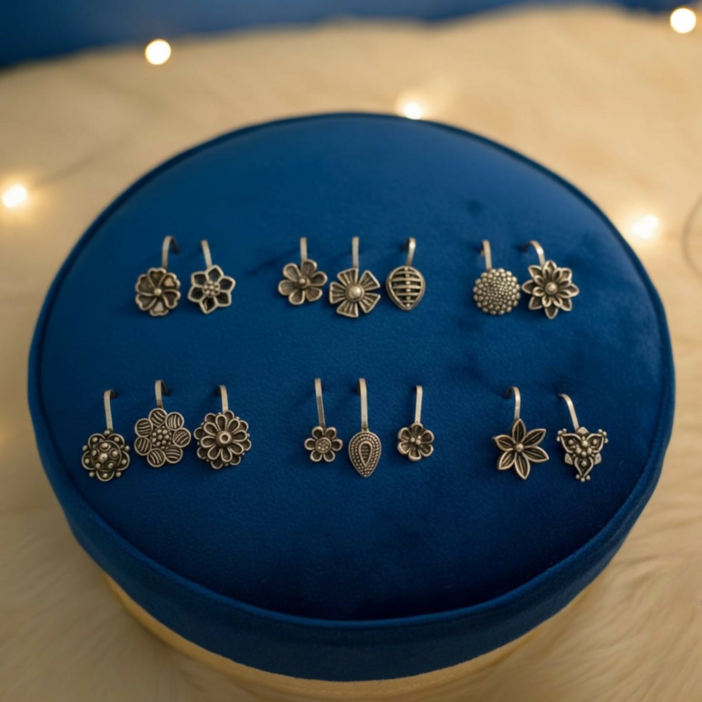 Oxidized Silver Traditional Floral Nose Pins Combo for Women & Girls (Pack of 15)