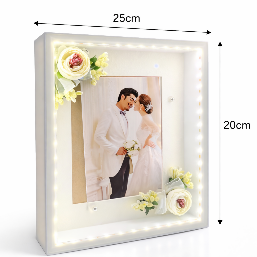 Large LED Photo Frame with Floral Decor Lighted Tabletop Memory Frame ( Design may vary a little)